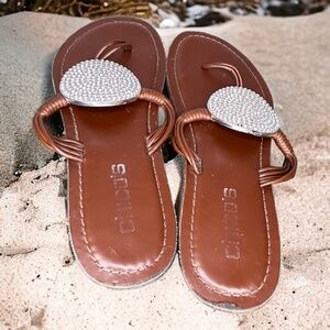 Chicos Women's size 7 1/2 Jeweled Thong Flip Flops With Rhinestones